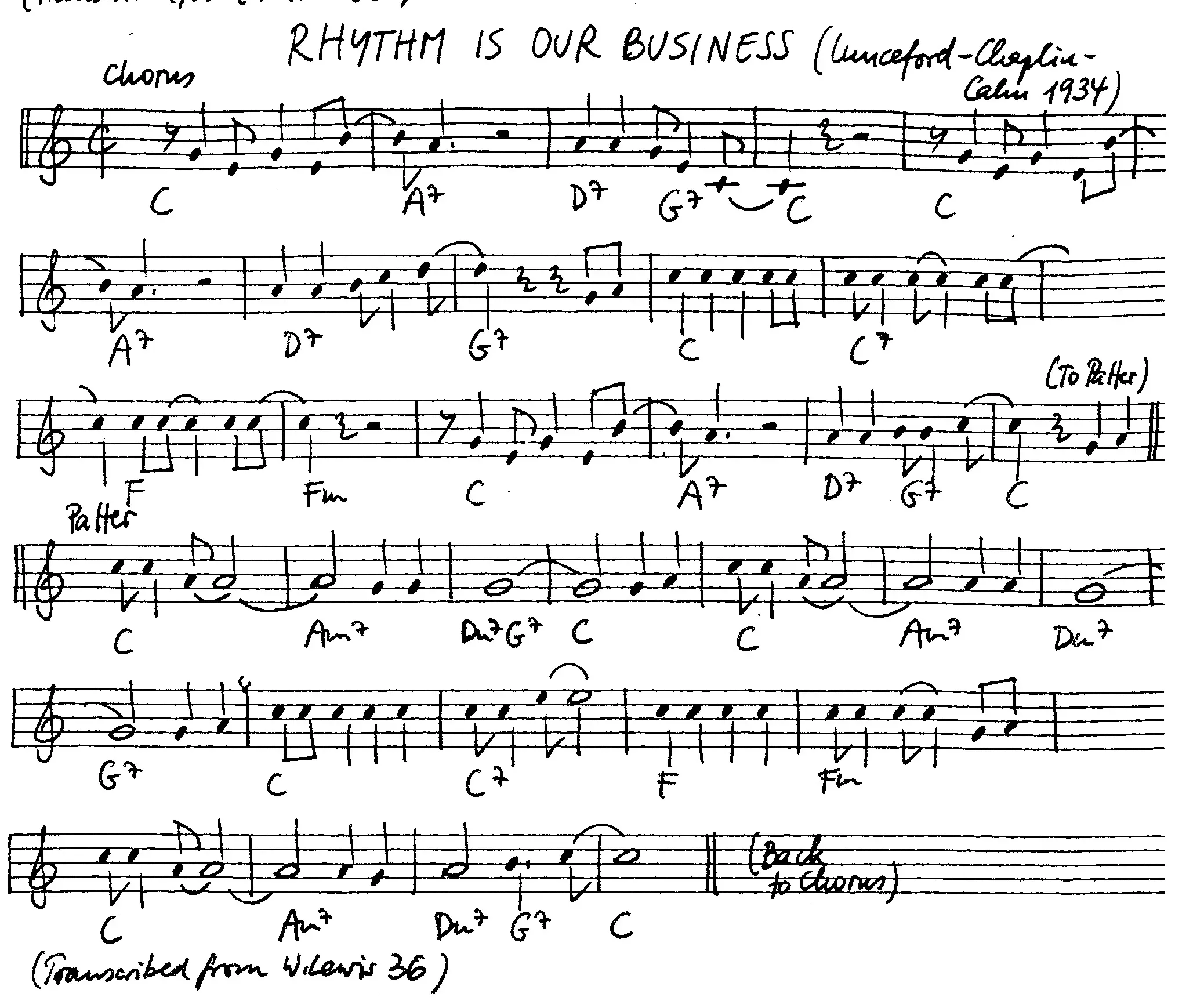 rhythm is our business free jazz leadsheet - Courtesy of the Jungle Jazz Band
